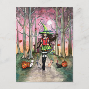 Wandelende Katten Halloween Heks Ansichtkaart Briefkaart