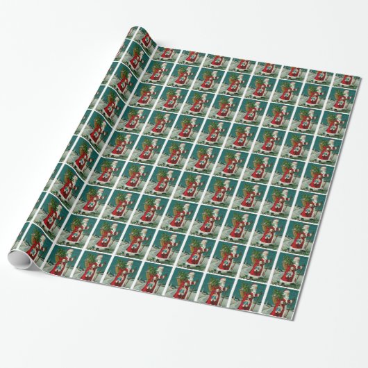 Wandelende Kerstman Cadeaupapier (Uitgerold)