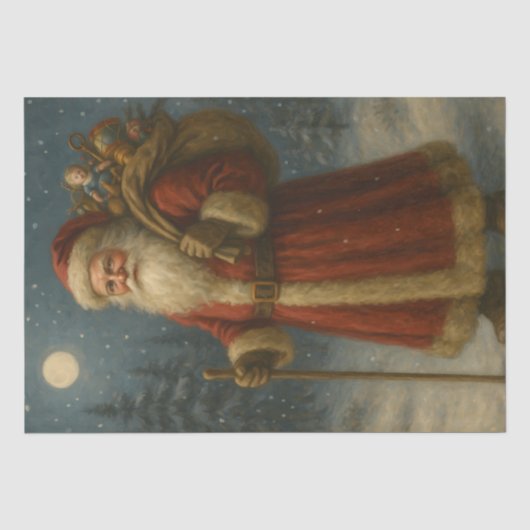 Wandelende Kerstman met Speelgoed Kerstdecoupage Tissuepapier (Voorkant)