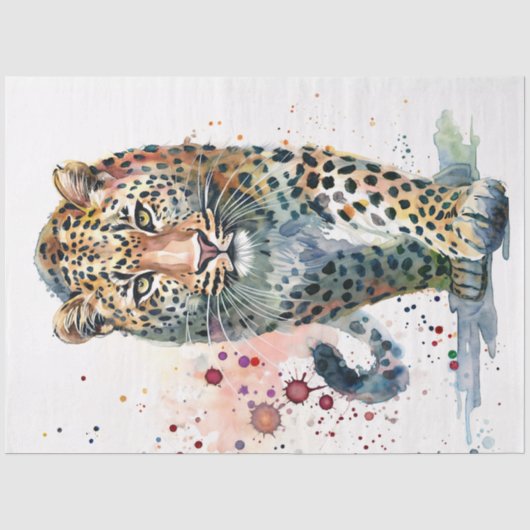 Wandelende Luipaard Aquarel Verfspatten Tissuepapier (Voorkant)