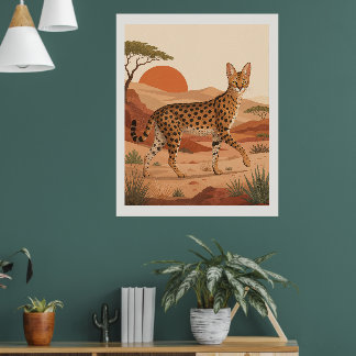 Wandelende Savannah Kat Safari Boho Kunstprint Poster