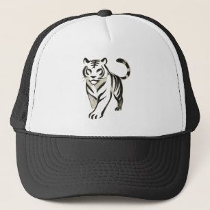 Wandelende Tijger Tekening - Inktpenseelontwerp op Trucker Pet