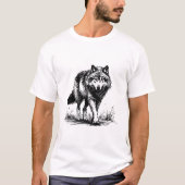 Wandelende Wolf Inkt Illustratie T-shirt (Voorkant)