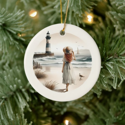 Wandeling bij de Vuurtoren aan Zee Keramisch Ornament (Boom)
