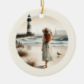 Wandeling bij de Vuurtoren aan Zee Keramisch Ornament (Voorkant)