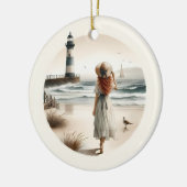 Wandeling bij de Vuurtoren aan Zee Keramisch Ornament (Links)