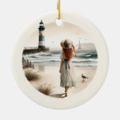 Wandeling bij de Vuurtoren aan Zee Keramisch Ornament (Achterkant)