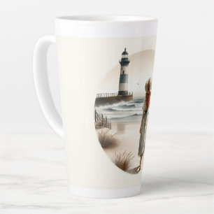 Wandeling bij vuurtoren aan zee latte mok