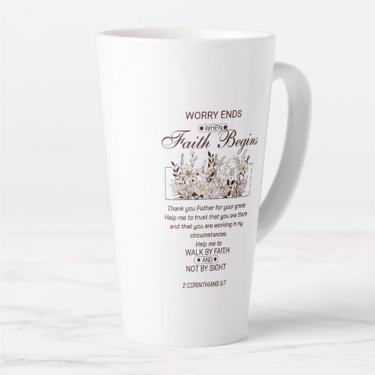 Wandeling door geloof 2 Korintiërs Bloemengeschrif Latte Mok (Rechterhoek)