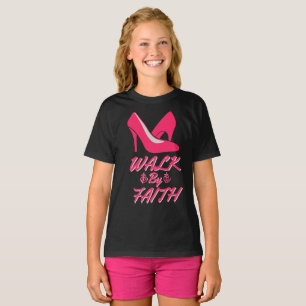 Wandeling door Geloof Heet Roze Bijbel Quote Meisj T-shirt