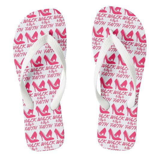 Wandeling door Geloof Heet Roze Bijbel Quote Wit Teenslippers (Voetbed)