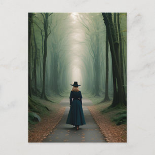 Wandeling in het mistig bos briefkaart