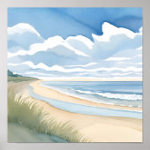 Wandeling langs het strand | Kust oceaan aquarel Poster (Voorkant)