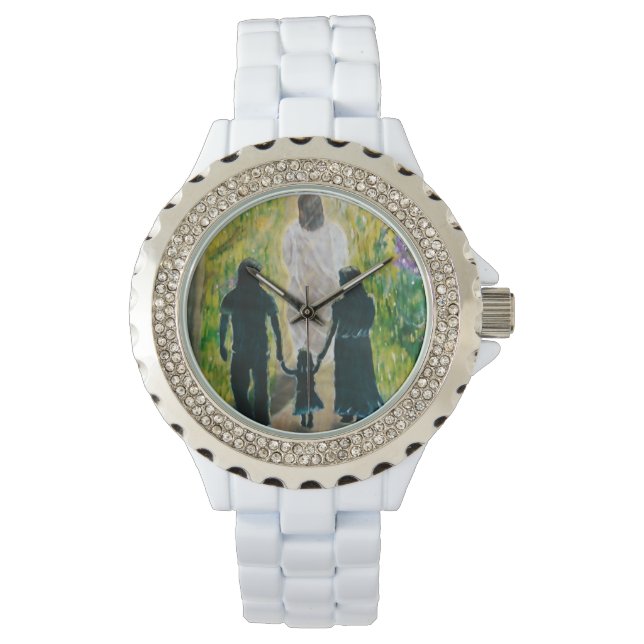 Wandeling met Christus Vrouwen Strass Watch Horloge (Voorkant)