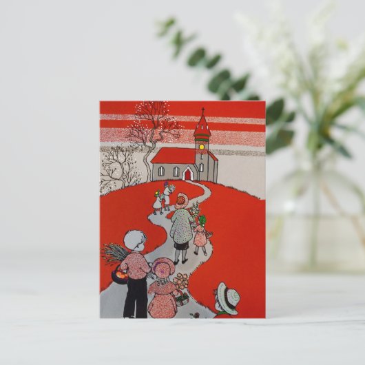 wandeling naar de kerk briefkaart (Staand voorkant)