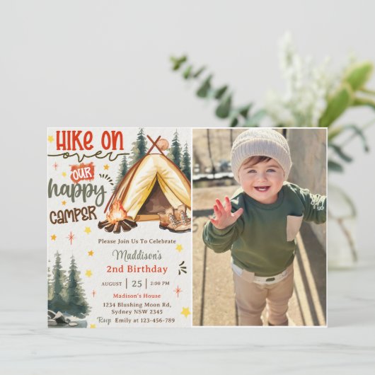 Wandeling op onze Happy Camper verjaardagsfeestje  Kaart (Staand voorkant)