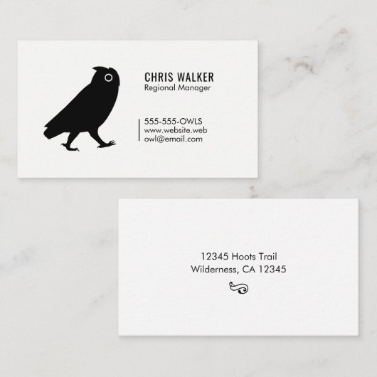 Wandeling Uil Silhouet Eenvoudig Zwart-Wit Visitekaartje (Voorkant / Achterkant)