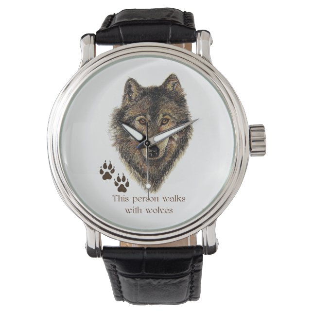 Wandelingen met Wolves Quote Wild Wolf Head Logo t Horloge (Voorkant)