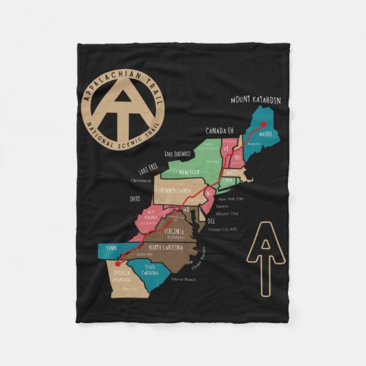 Wandelkaart Appalachian Trail Fleece Deken (Voorkant)