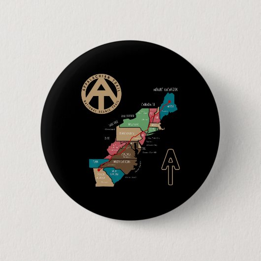 Wandelkaart Appalachian Trail Ronde Button 5,7 Cm (Voorkant)