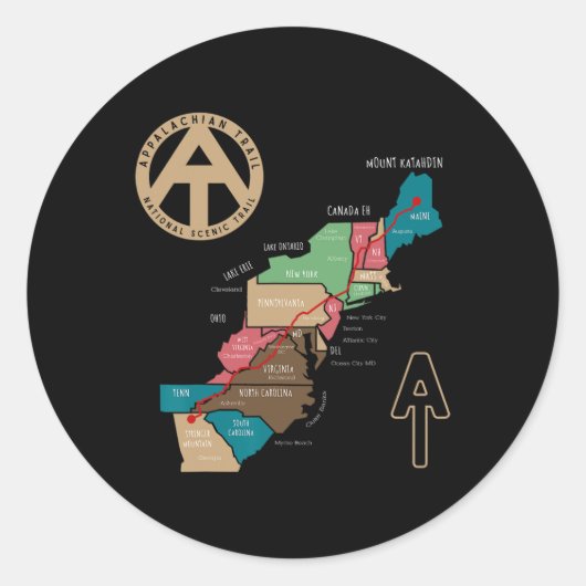 Wandelkaart Appalachian Trail Ronde Sticker (Voorkant)