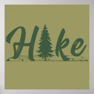 Wandellogo hike wandelaars met pijnboom poster