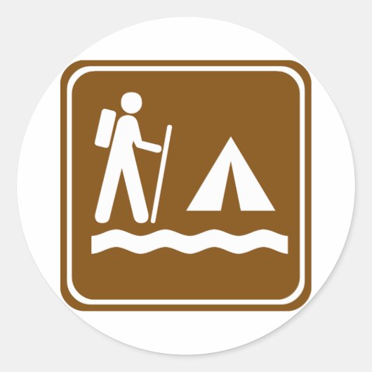Wandelpad met Lakeside Camping Highway Sign Ronde Sticker (Voorkant)