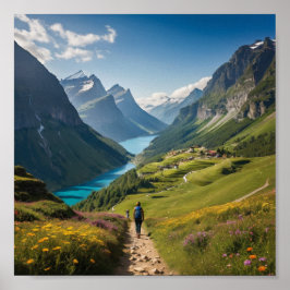 Wandelpad naar sereniteit - Schilderachtig bergzon Poster