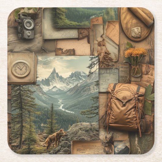 Wandelstijl collage ontwerp kartonnen onderzetters (Voorkant)