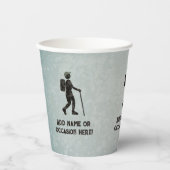 Wandelthema met wandelaar en eigen aangepaste teks papieren bekers (Voorkant)