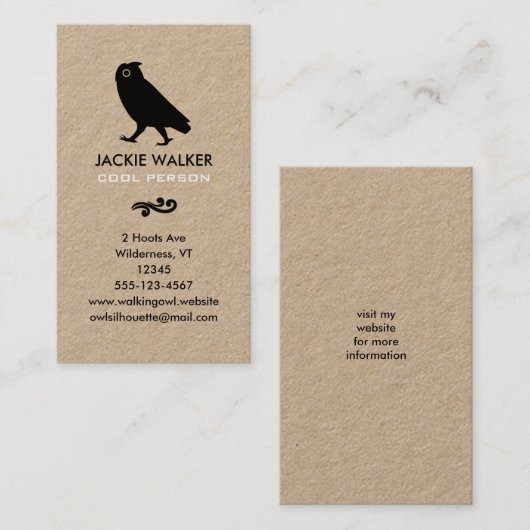 Wandeluil Silhouet | Eenvoudige wilde dieren Visitekaartje (Voorkant / Achterkant)