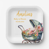  wandelwagen gepersonaliseerd Baby shower Papieren Bordje (Voorkant)