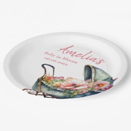  wandelwagen gepersonaliseerd Baby shower Papieren Bordje (Gekanteld)