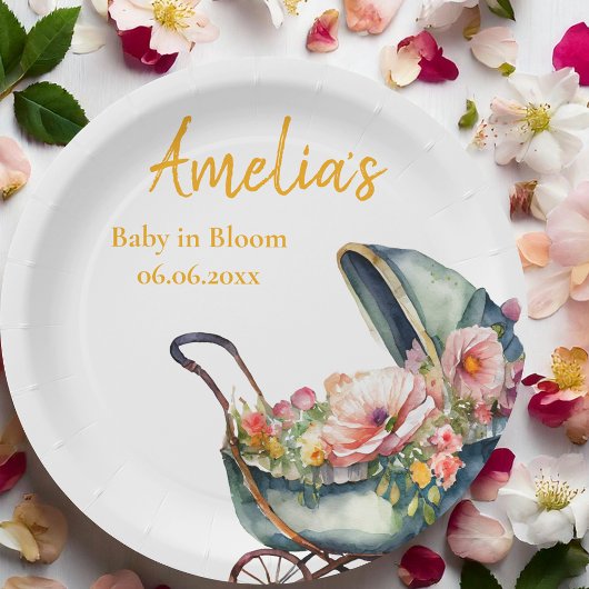  wandelwagen gepersonaliseerd Baby shower Papieren Bordje