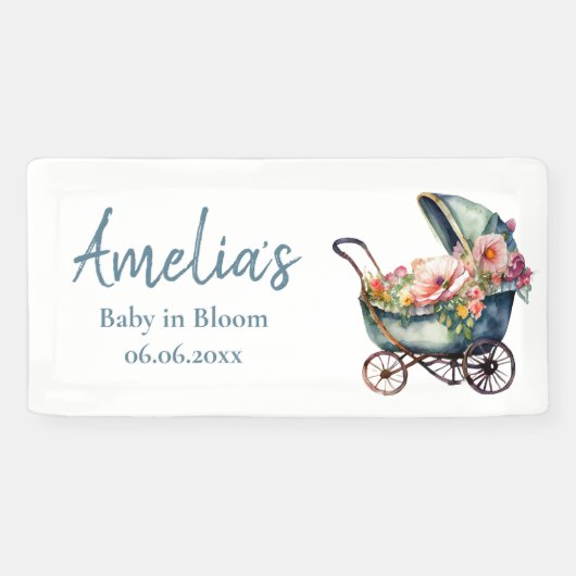  wandelwagen gepersonaliseerd Baby shower Spandoek (Horizontaal)