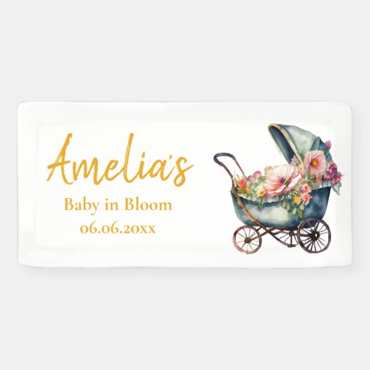  wandelwagen gepersonaliseerd Baby shower Spandoek (Horizontaal)