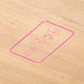 Wandelwagen Hand getrokken Border Roze Meisje Baby Acryl Uitnodigingen (Laagn)