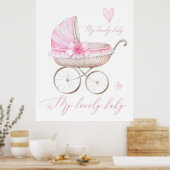 Wandelwagen voor meisjes Waterverf Roze Kraamcadea Poster (Keuken)
