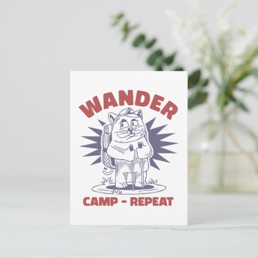 Wander Camp Herhaal – Cat Camper Briefkaart (Staand voorkant)