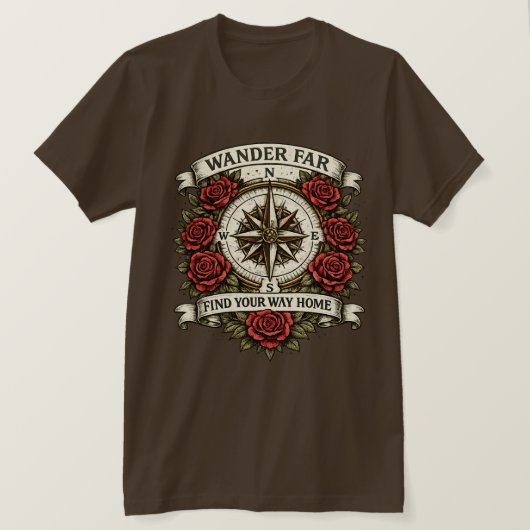 Wander Far Kompasroos Vintage T-Shirt (Design voorkant)