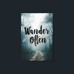 Wander Often Misty Forest Path Quote Canvas Afdruk<br><div class="desc">A quiet forest trail disappears into soft morning mist, bathed in warm golden light filtering through tall trees. The elegant black script “Wander Often” floats gracefully over the path, inviting viewers to embrace exploration, curiosity, freedom, and the simple joy of moving forward. The scene radiates calm introspection, gentle encouragement, wanderlust,...</div>