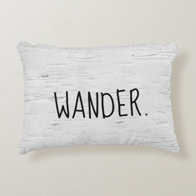 WANDER-tekst over de 'Birch Tree Accent Pillow' Accent Kussen (Voorkant)
