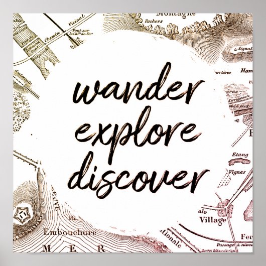 Wander verkennen Ontdek  kaart reizen Poster (Voorkant)