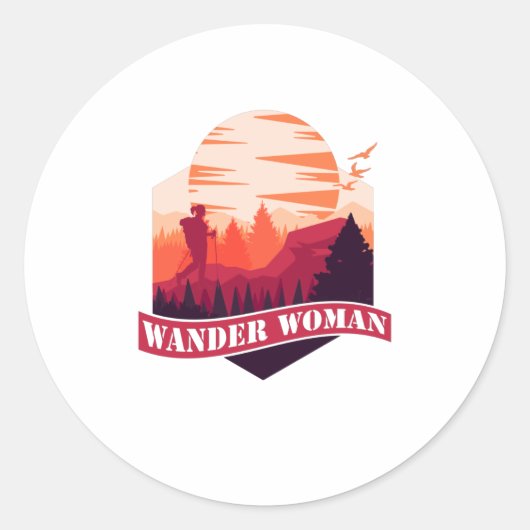 Wander Vrouw Wandelavontuur Bergen Ronde Sticker (Voorkant)