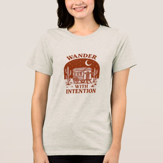Wander With Intention Desert Wagon Avontuur Tri-Blend Shirt (Voorkant)