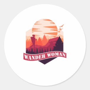 Wander Woman Hikking Adventure Mountains Ronde Sticker
