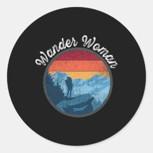 Wander Woman Retro Zonsondergang - Klimmen Wandele Ronde Sticker