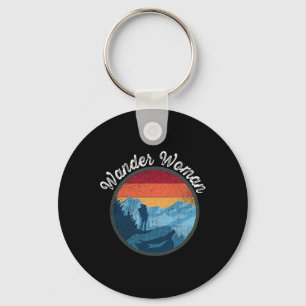 Wander Woman Retro Zonsondergang - Klimmen Wandele Sleutelhanger