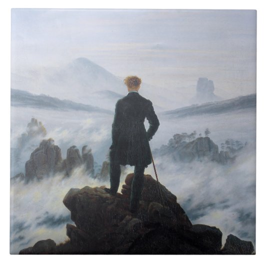 Wanderer Boven het Zee Fog (door C.D. Friedrich) Tegeltje (Voorkant)