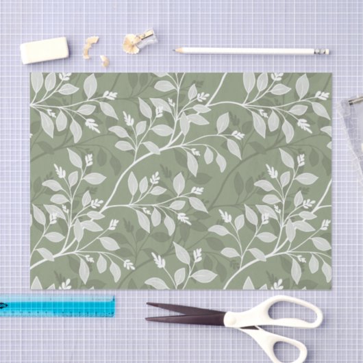 Wandering Leaves Elegant Sage Botanical Pattern  Tissuepapier (Craft)
